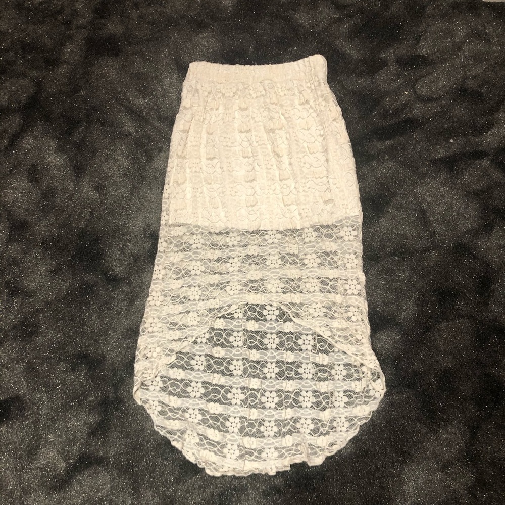 White Lace Mini Skirt with Sheer Overlay